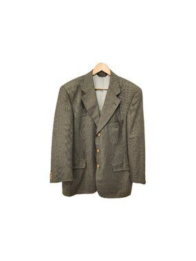 Samuelsohn Blazer Men 43R Brown Houndstooth Silk Wool Sport Coat Made In Canada